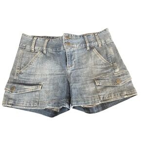Calvin Klein Womens Denim Cargo Shorts 27 Blue Utility Y2K Low Rise Stretch Jean